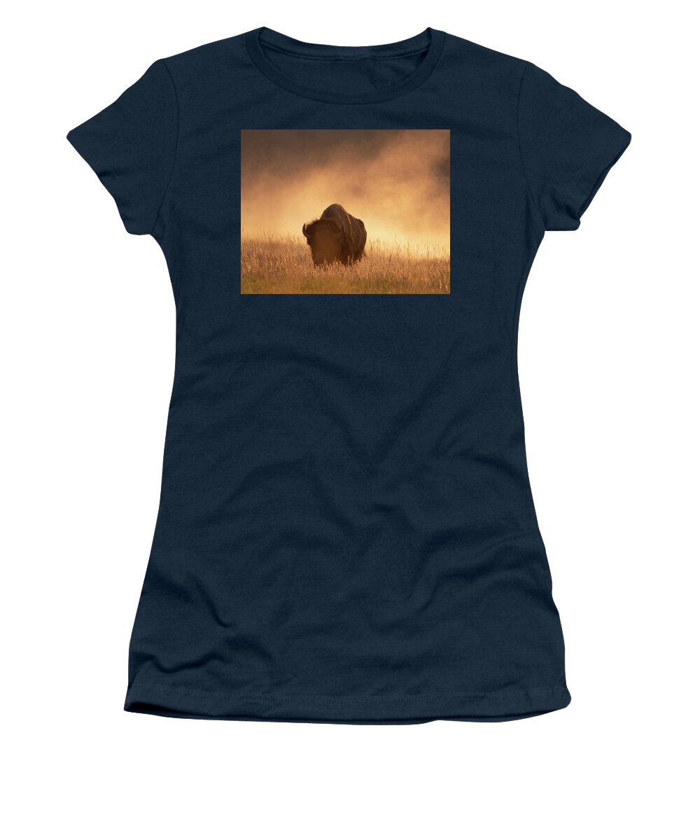 Bison Women's T-Shirt featuring the photograph Bison in the dust 2 by Mary Hone