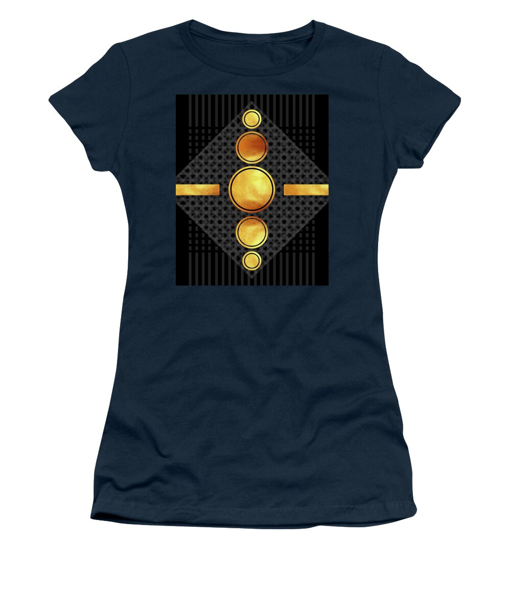 Modern Abstract Women's T-Shirt featuring the mixed media Black and Gold Abstract - Modern Geometric Abstract - Pattern Design - Art Deco Abstract by Studio Grafiikka