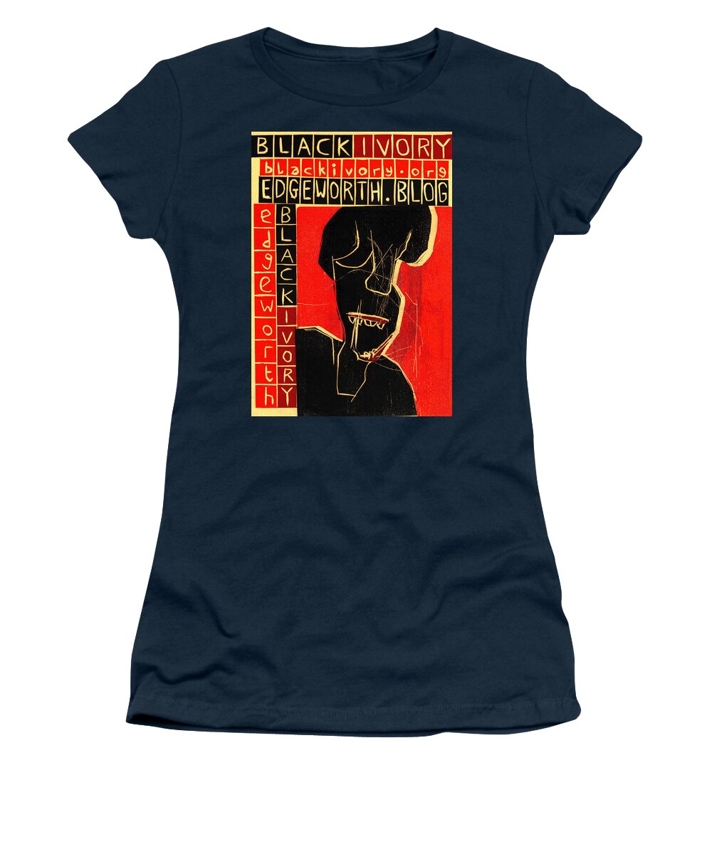 Text Women's T-Shirt featuring the relief Black Ivory Laughter by Edgeworth Johnstone
