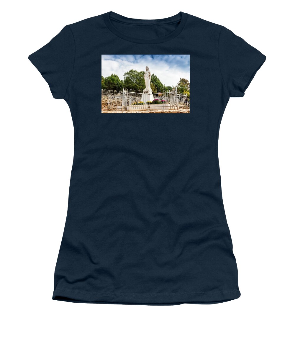 Apparition Women's T-Shirt featuring the photograph Blessed Virgin Mary Statue on Apparition hill by Vivida Photo PC