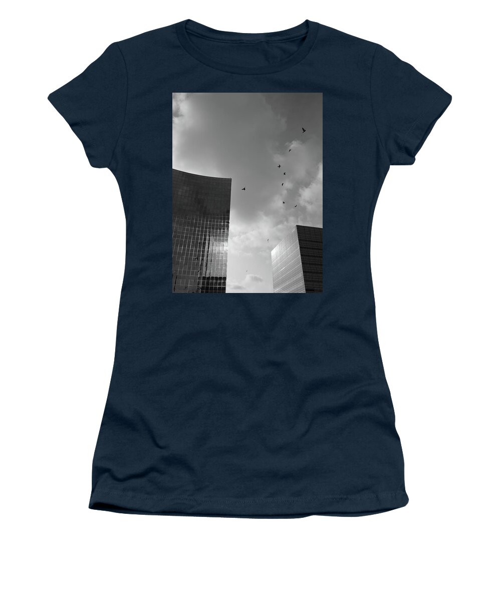 Black And White Women's T-Shirt featuring the photograph Blocks And Birds by Kreddible Trout
