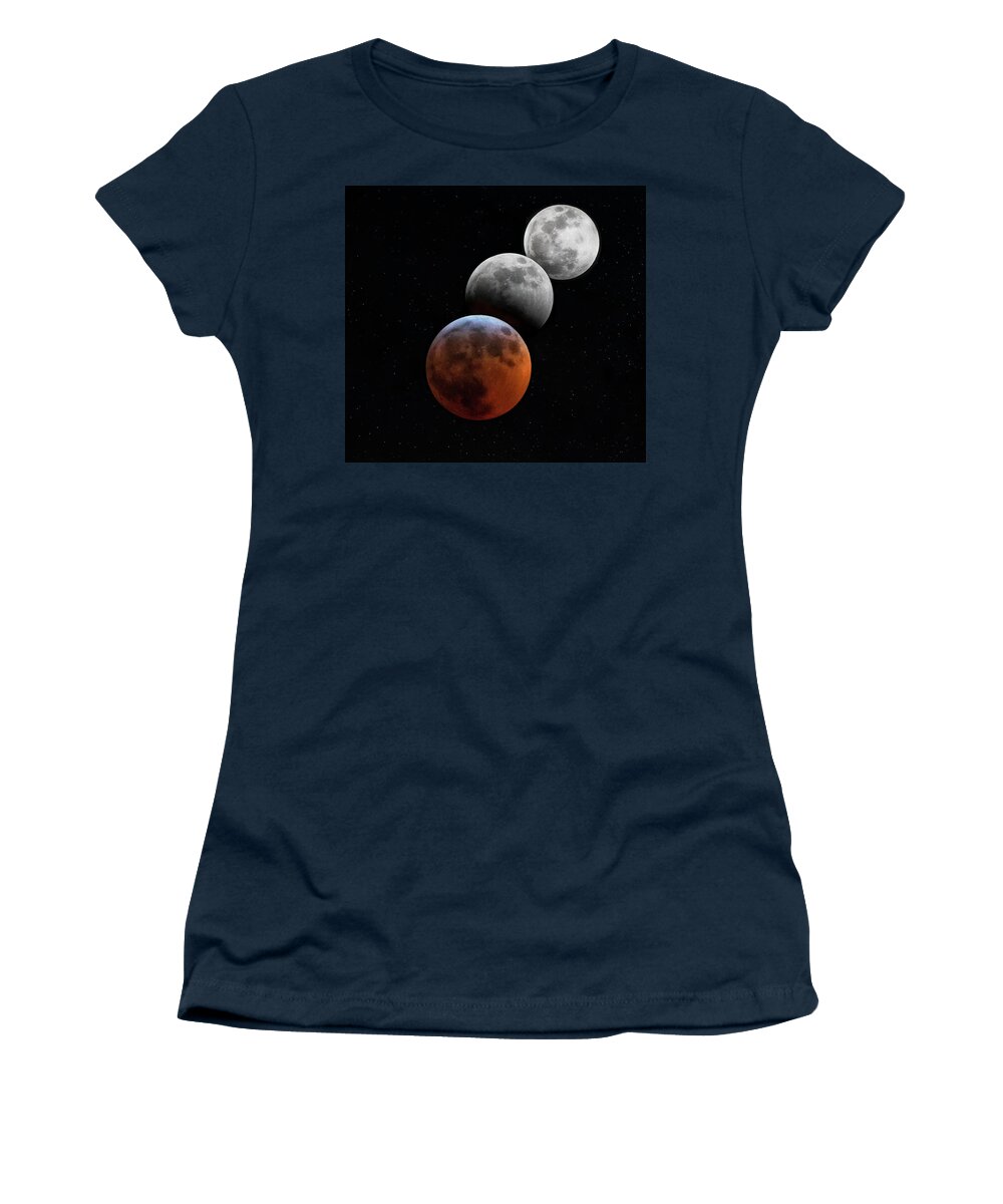 Lunar Eclipse Women's T-Shirt featuring the photograph Blood Moon Lunar Eclipse by Art Cole