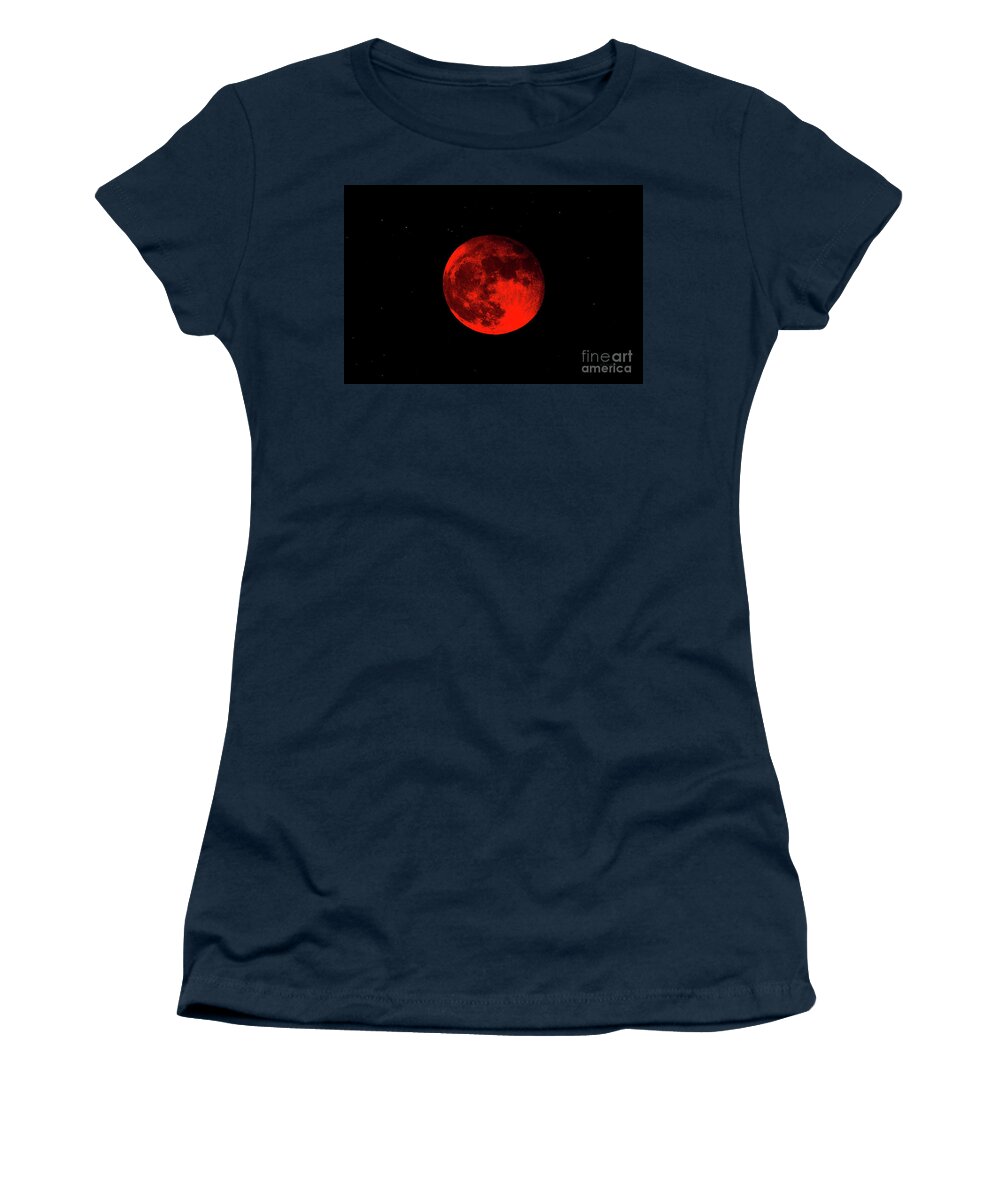 Bloodred Wolf Moon Women's T-Shirt featuring the photograph Blood Red Wolf Supermoon Eclipse 873A by Ricardos Creations