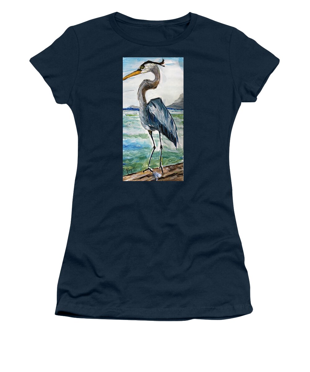 Heron Women's T-Shirt featuring the painting Blue Heron by Roxy Rich