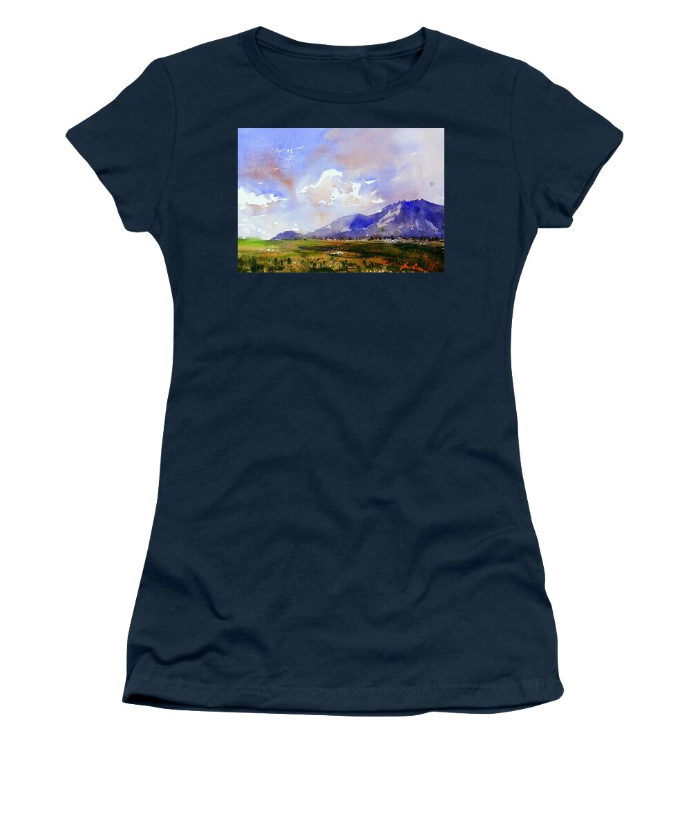 Landscape Women's T-Shirt featuring the painting Blue Mountain Landscape by Max Good