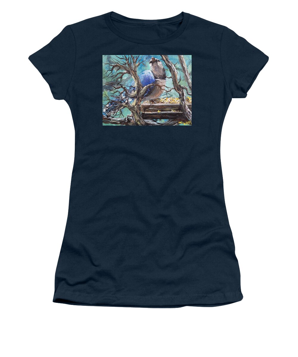 Birds Women's T-Shirt featuring the painting Bluejay by Megan Walsh