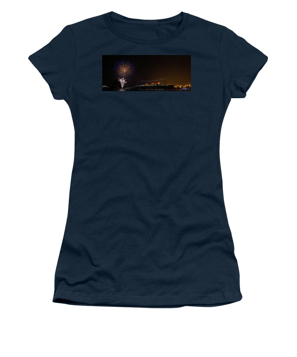 Fireworks Women's T-Shirt featuring the photograph Blues and Golds by Aaron Burrows