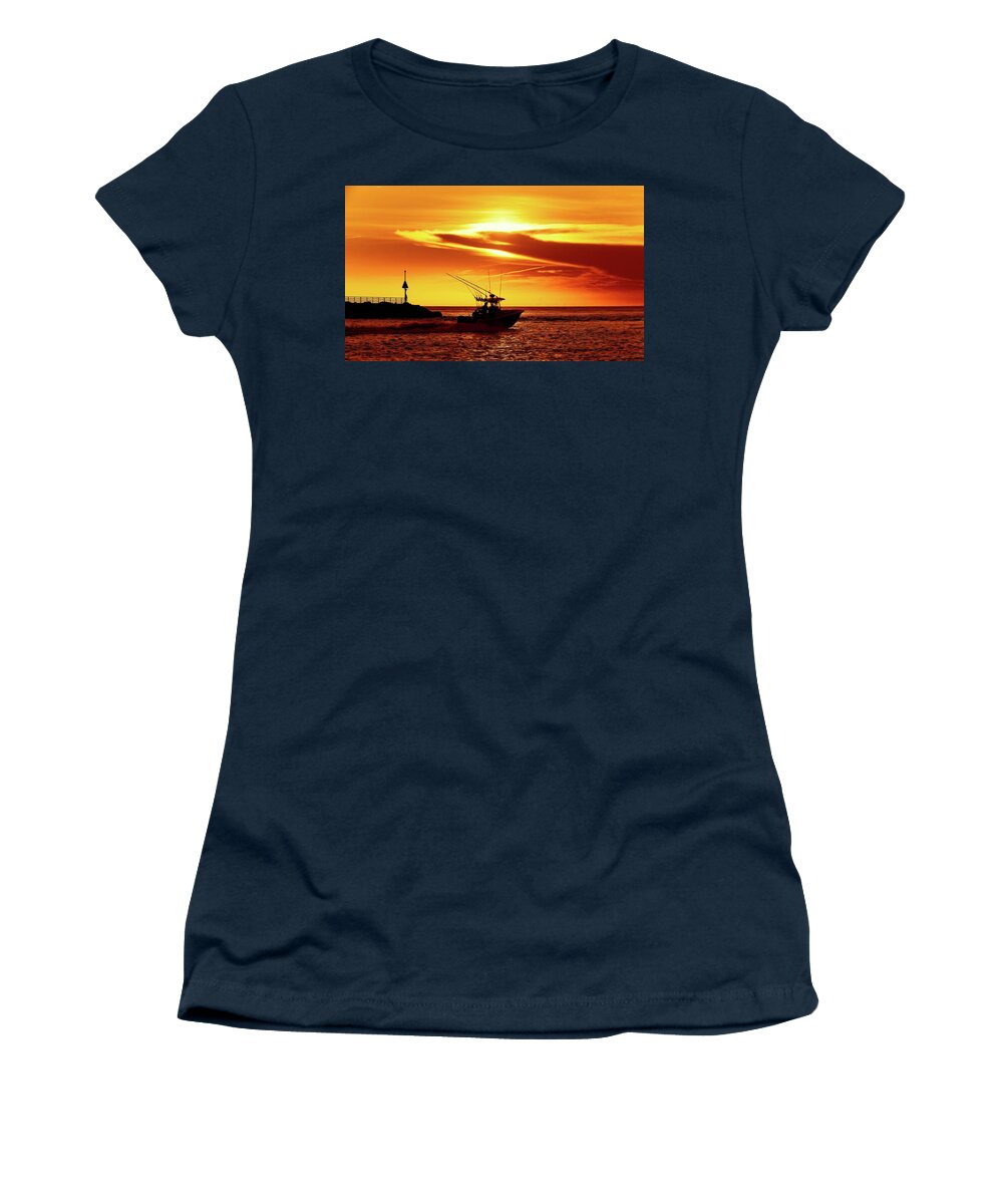 Jupiter Women's T-Shirt featuring the photograph Boat Headed Out of Jupiter Inlet by Steve DaPonte
