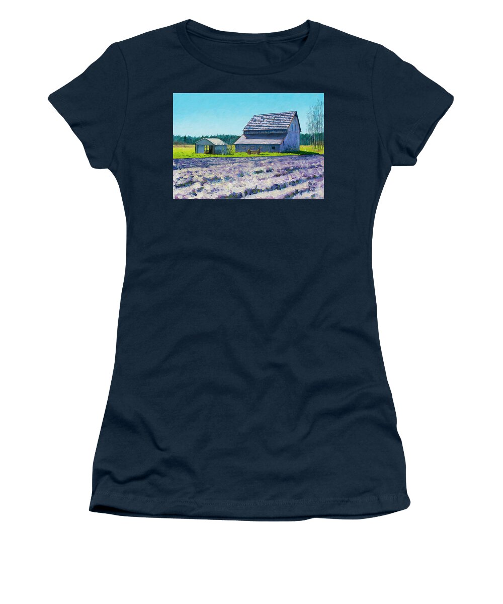 Landscape Women's T-Shirt featuring the painting Boyer Barn by Stacey Neumiller