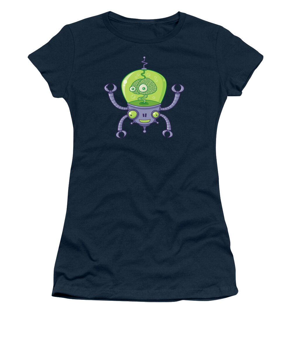 Green Women's T-Shirt featuring the digital art Brainbot Robot with Brain by John Schwegel