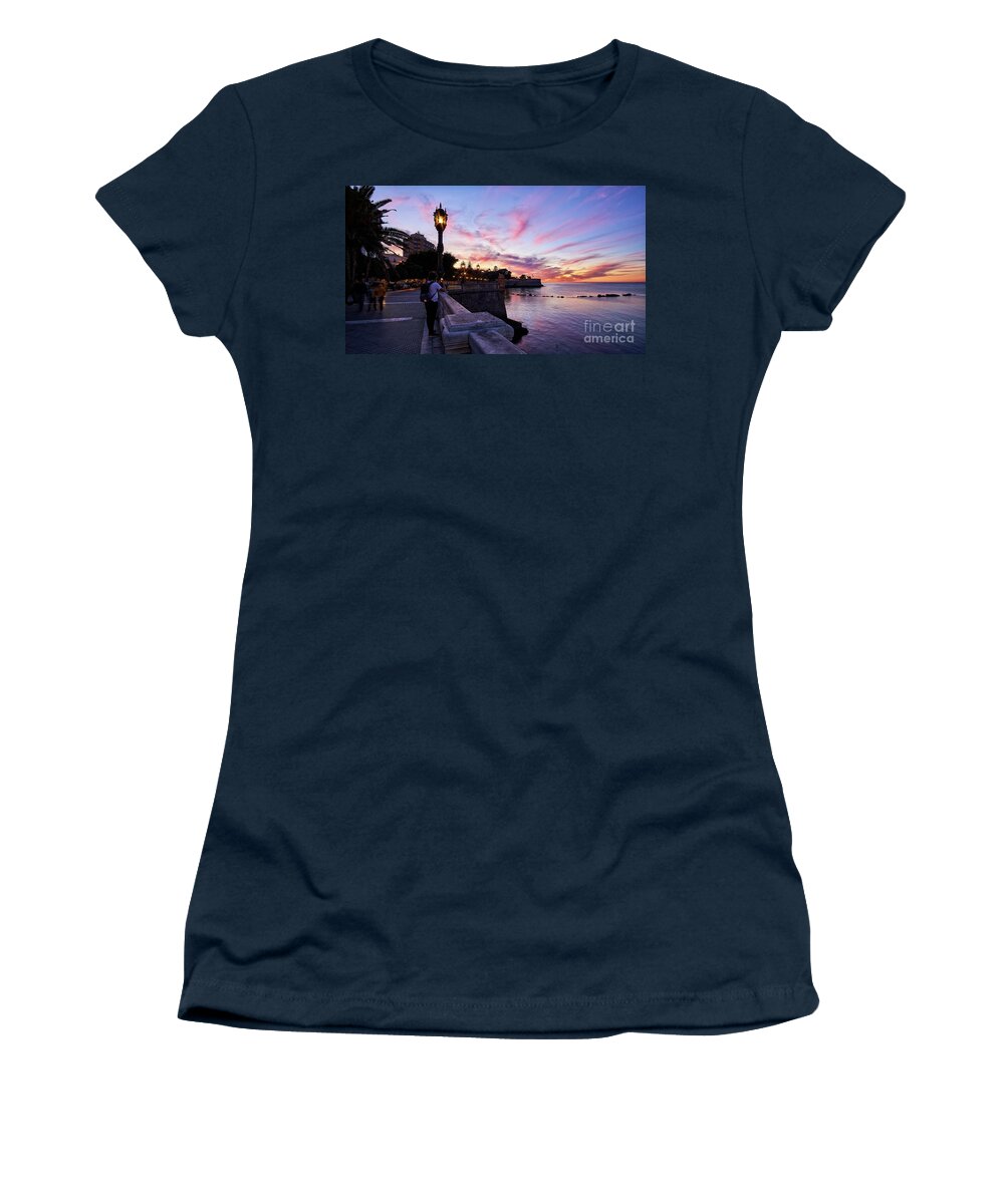 Coast Women's T-Shirt featuring the photograph Breathtaking Sky at Dusk over Candelaria Bulwark Cadiz by Pablo Avanzini