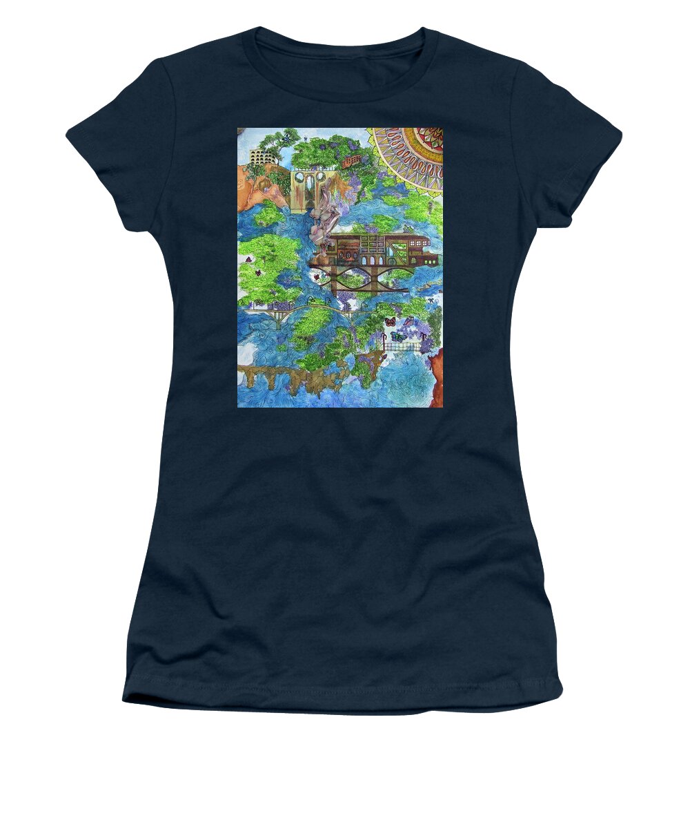 Abstract Women's T-Shirt featuring the painting Bridges by Anita Hillsley