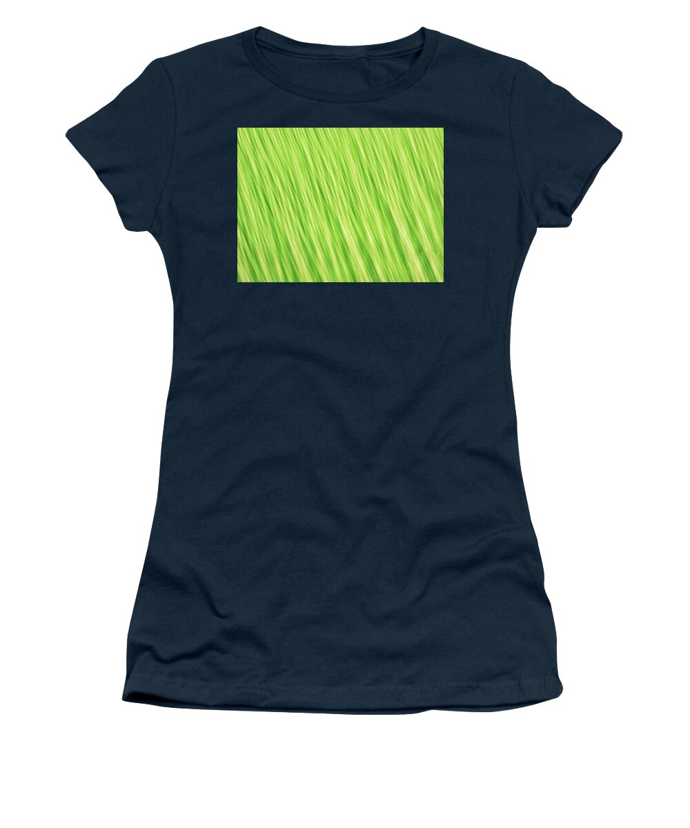 Abstract Women's T-Shirt featuring the photograph Bright chartreuse green blurred diagonal lines abstract by Teri Virbickis
