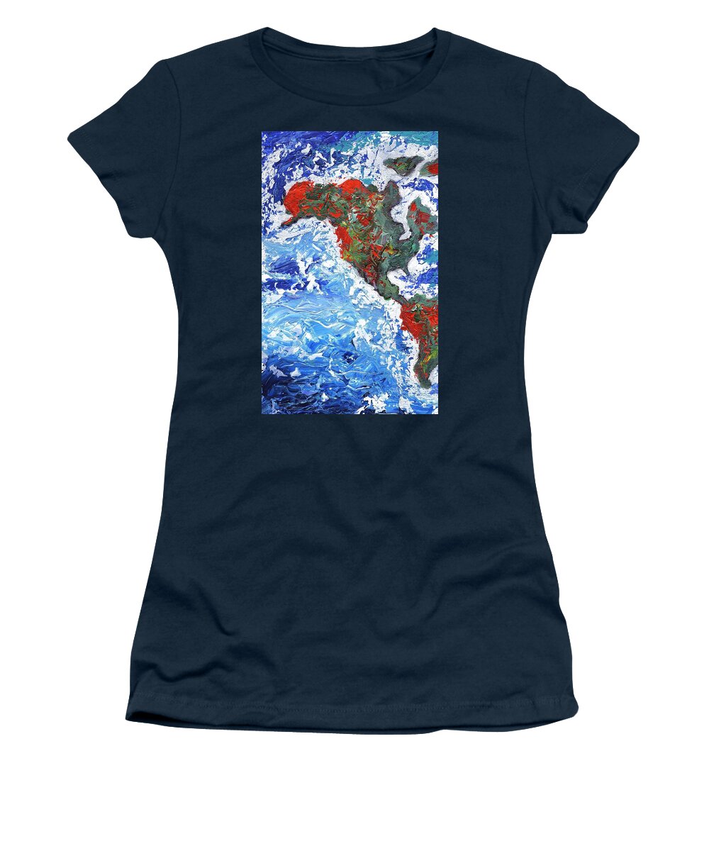 Abstract Expressionism Women's T-Shirt featuring the painting Brilliant World - Panel One of Three by Linda Mears