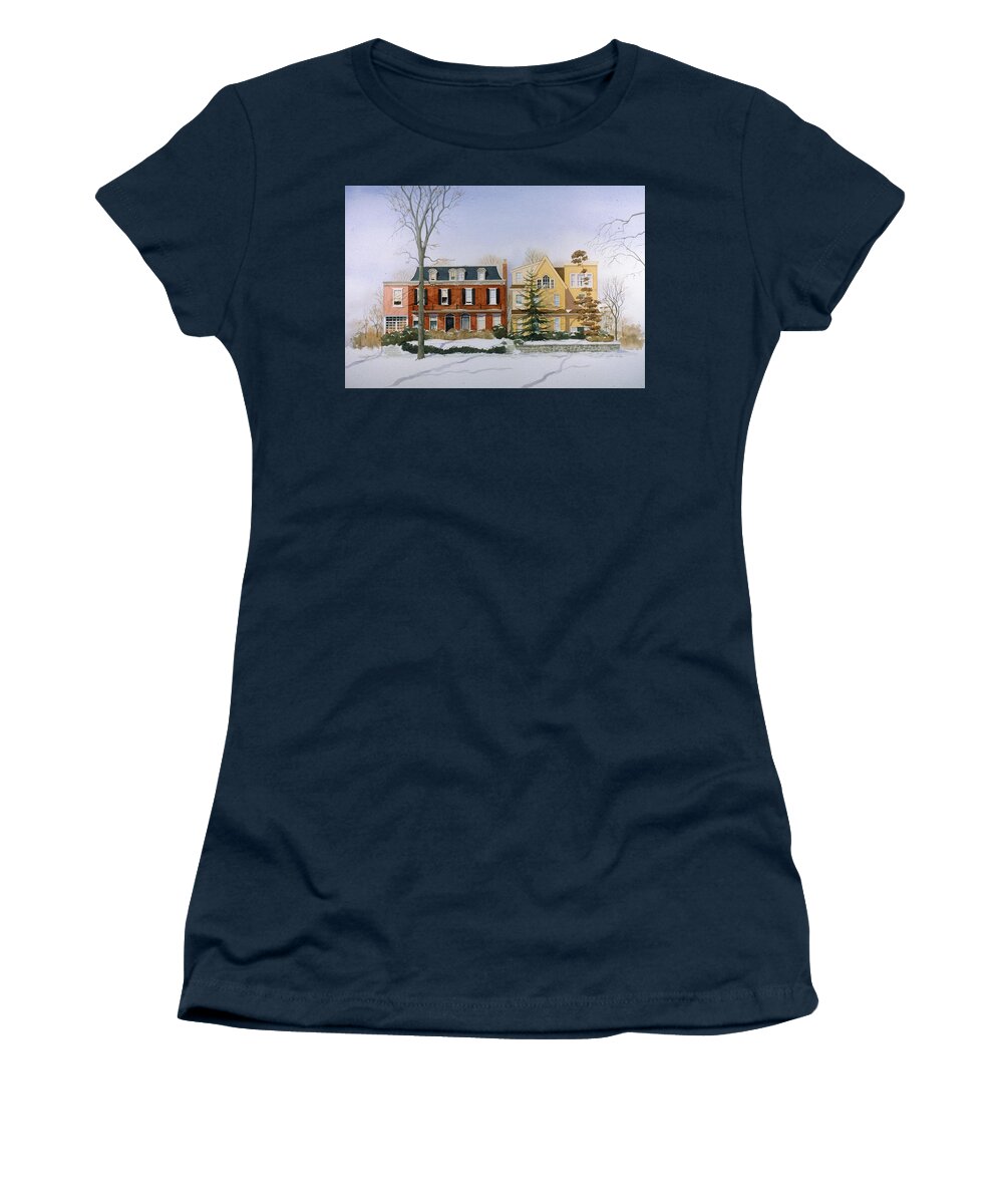 Wilmington Delaware Women's T-Shirt featuring the painting Broom Street Snow by William Renzulli