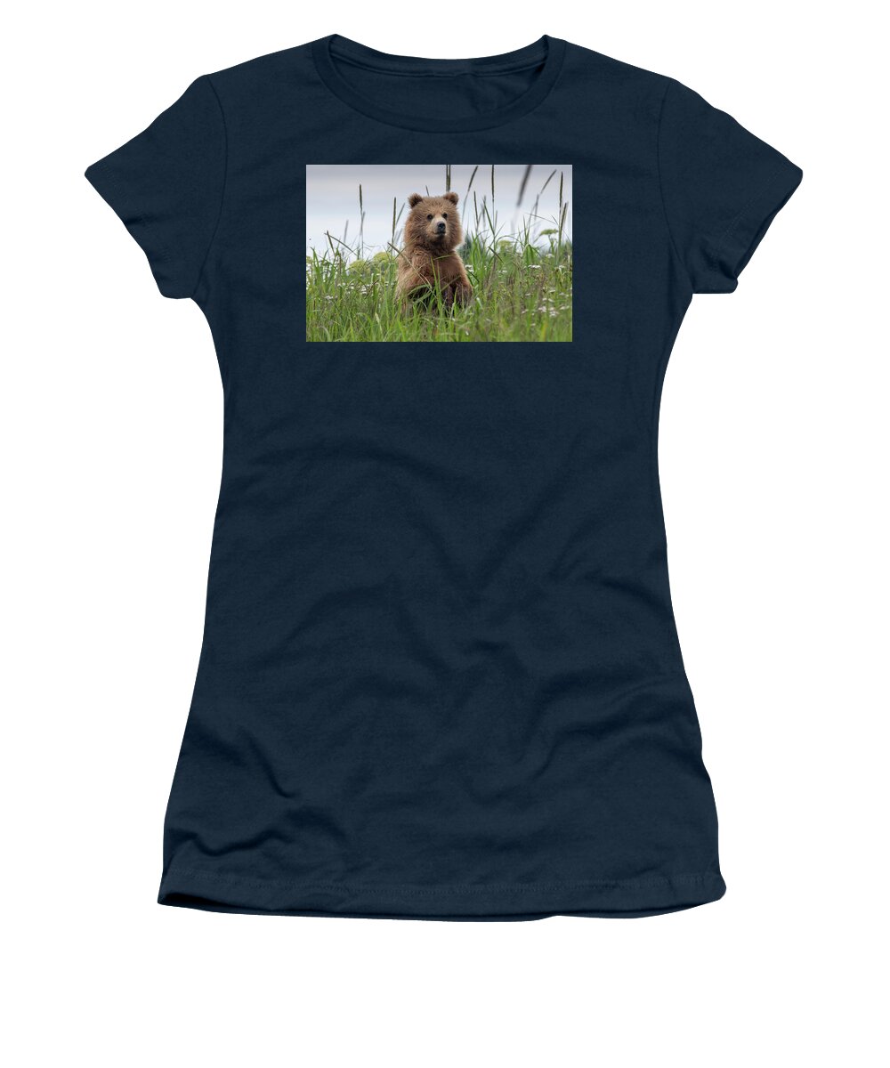 Bear Women's T-Shirt featuring the photograph Brown Bear Cub in a Meadow by Mark Hunter