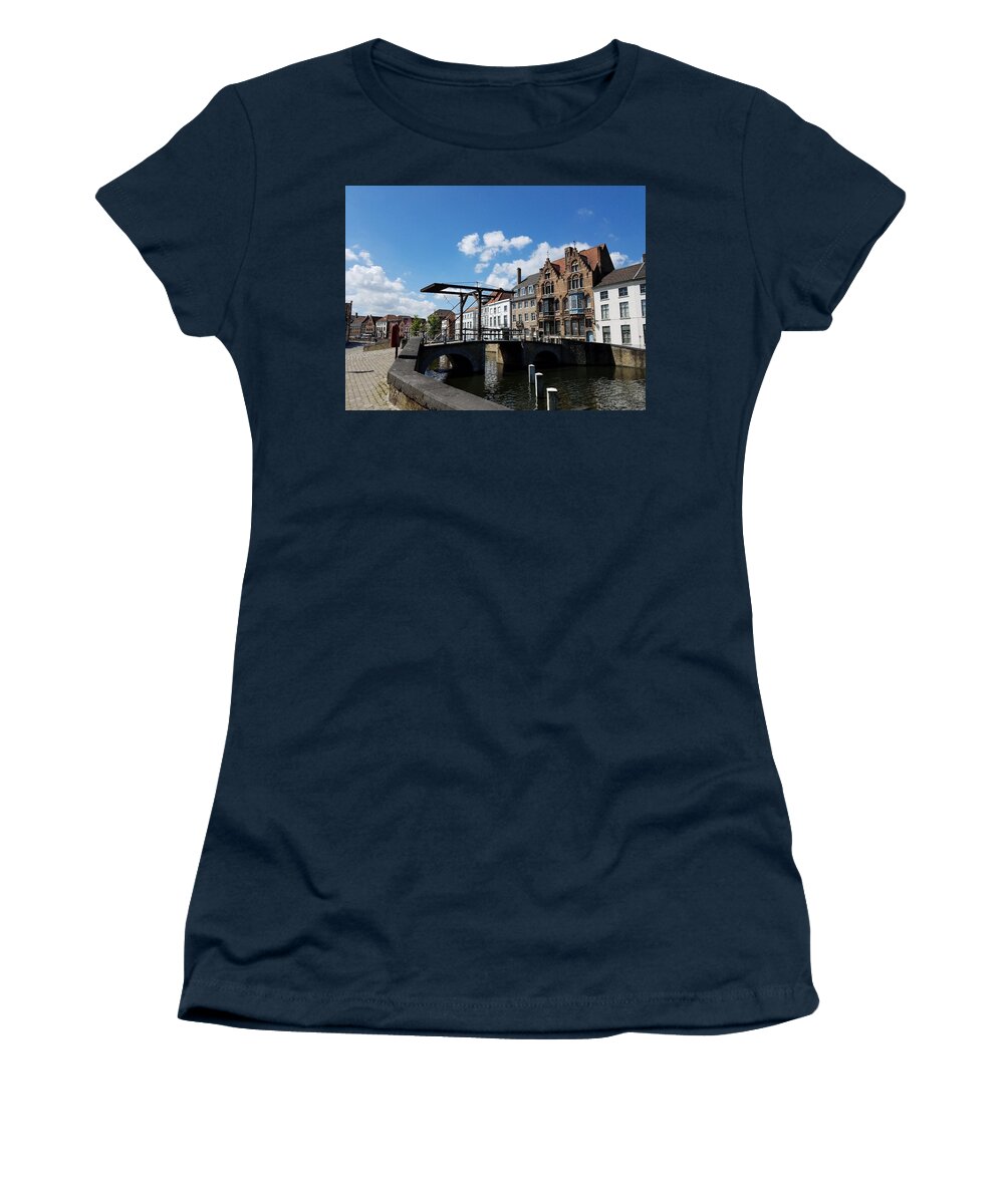 Bruges Belgium Bridge Women's T-Shirt featuring the photograph Bruges Canal by Todd Janousek