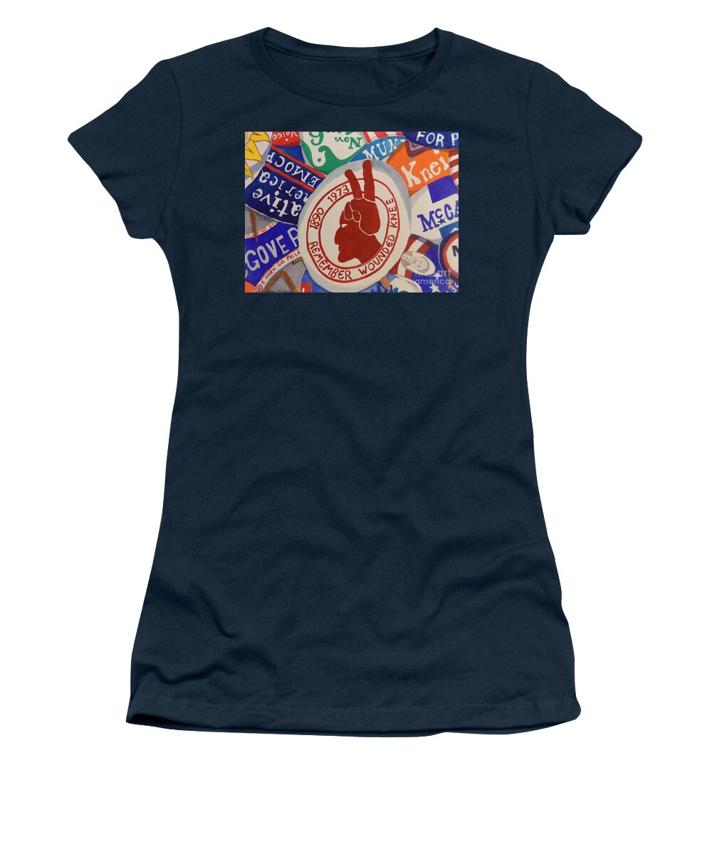 Wounded Knee Women's T-Shirt featuring the painting Button Box by Rodger Ellingson