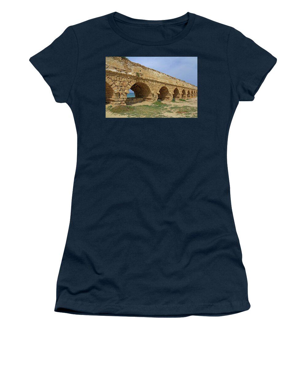Caesarea Women's T-Shirt featuring the photograph Caesarea Aqueduct - Caesarea, Israel by Richard Krebs