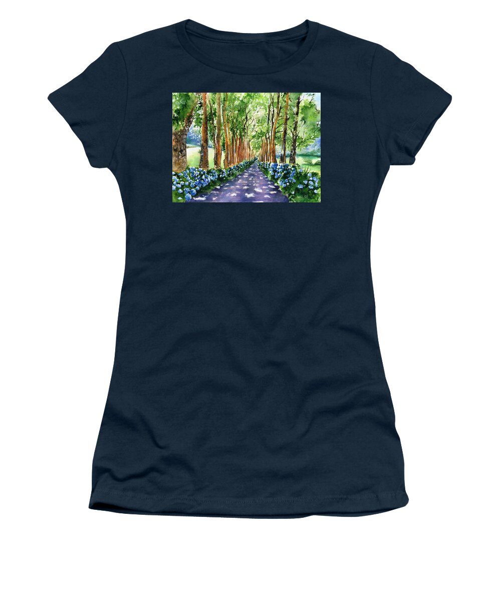 Azores Women's T-Shirt featuring the painting Caminho Vermelho Azores Portugal by Dora Hathazi Mendes