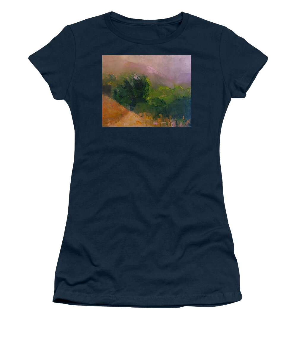 Landscape Women's T-Shirt featuring the painting Canyon of Mists by Suzy Norris