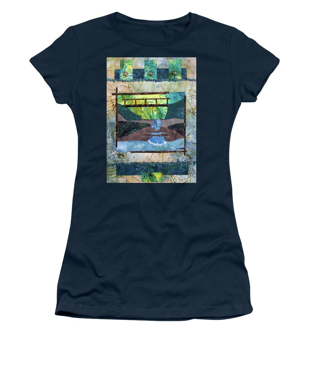 Art Quilt Women's T-Shirt featuring the tapestry - textile Cascades by Pam Geisel