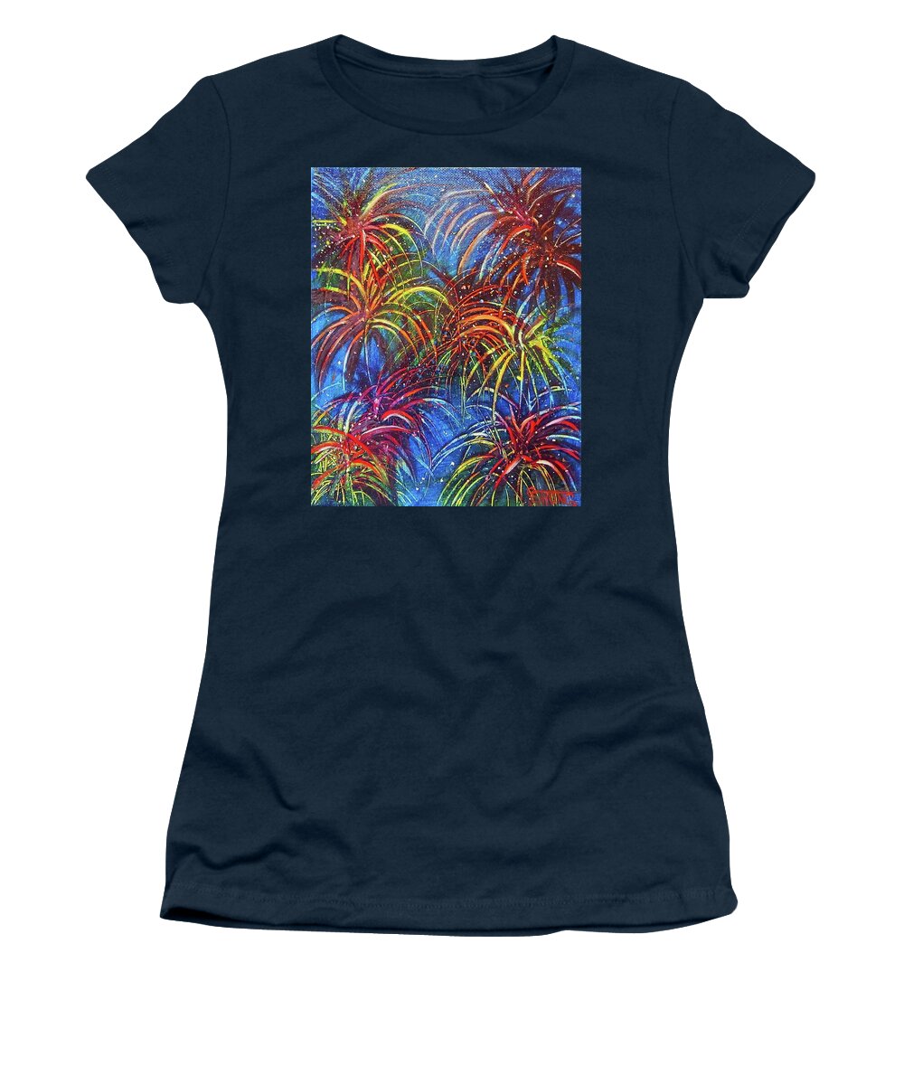 Fireworks Women's T-Shirt featuring the painting Celebrate by Sherry Strong