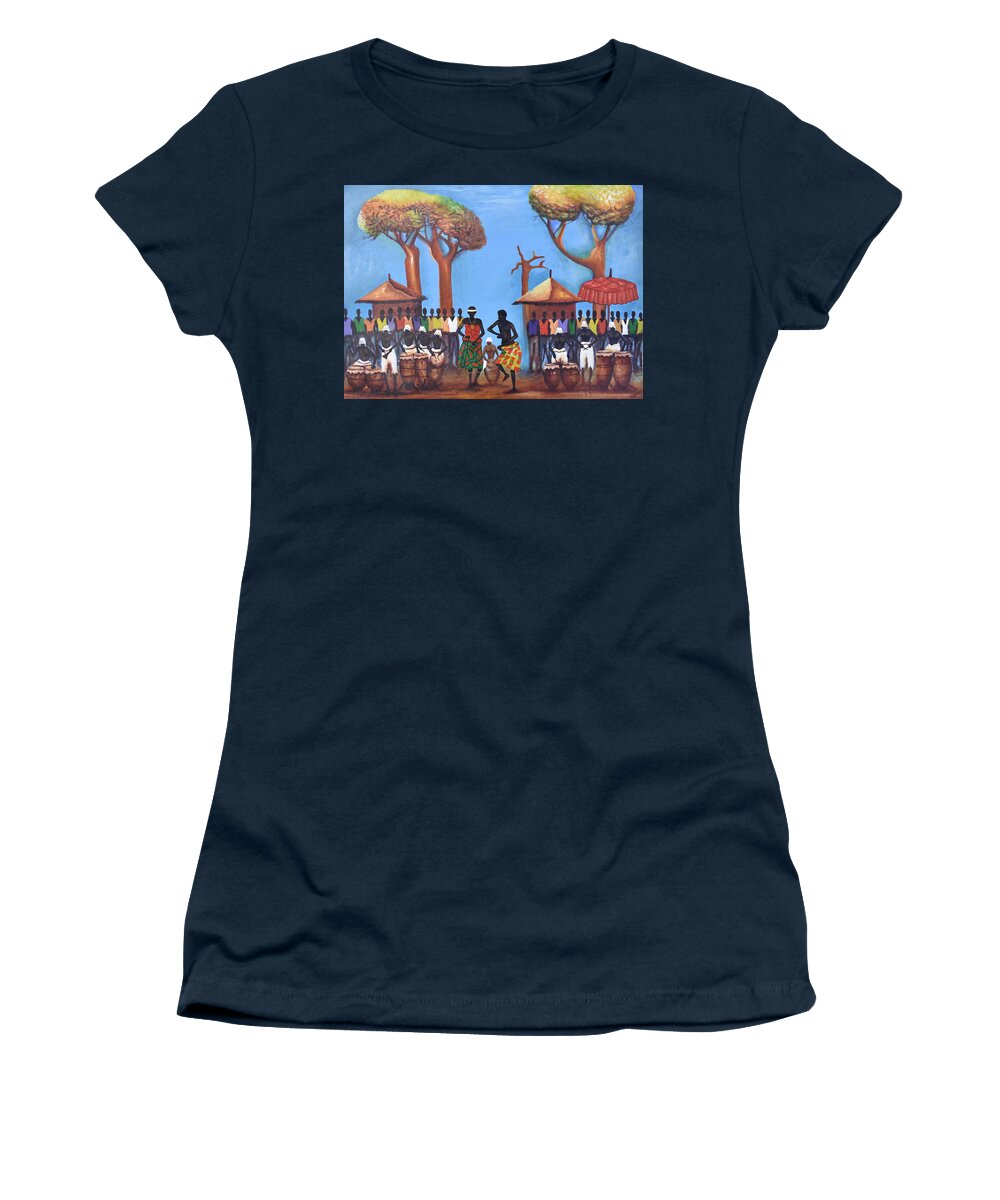 Africa Women's T-Shirt featuring the painting Celebration Drumming - Blue by Francis Sampson