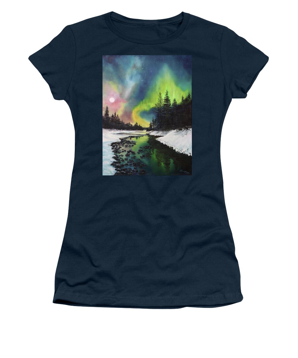 Landscape Women's T-Shirt featuring the painting Celestial Veils by Stephen Krieger