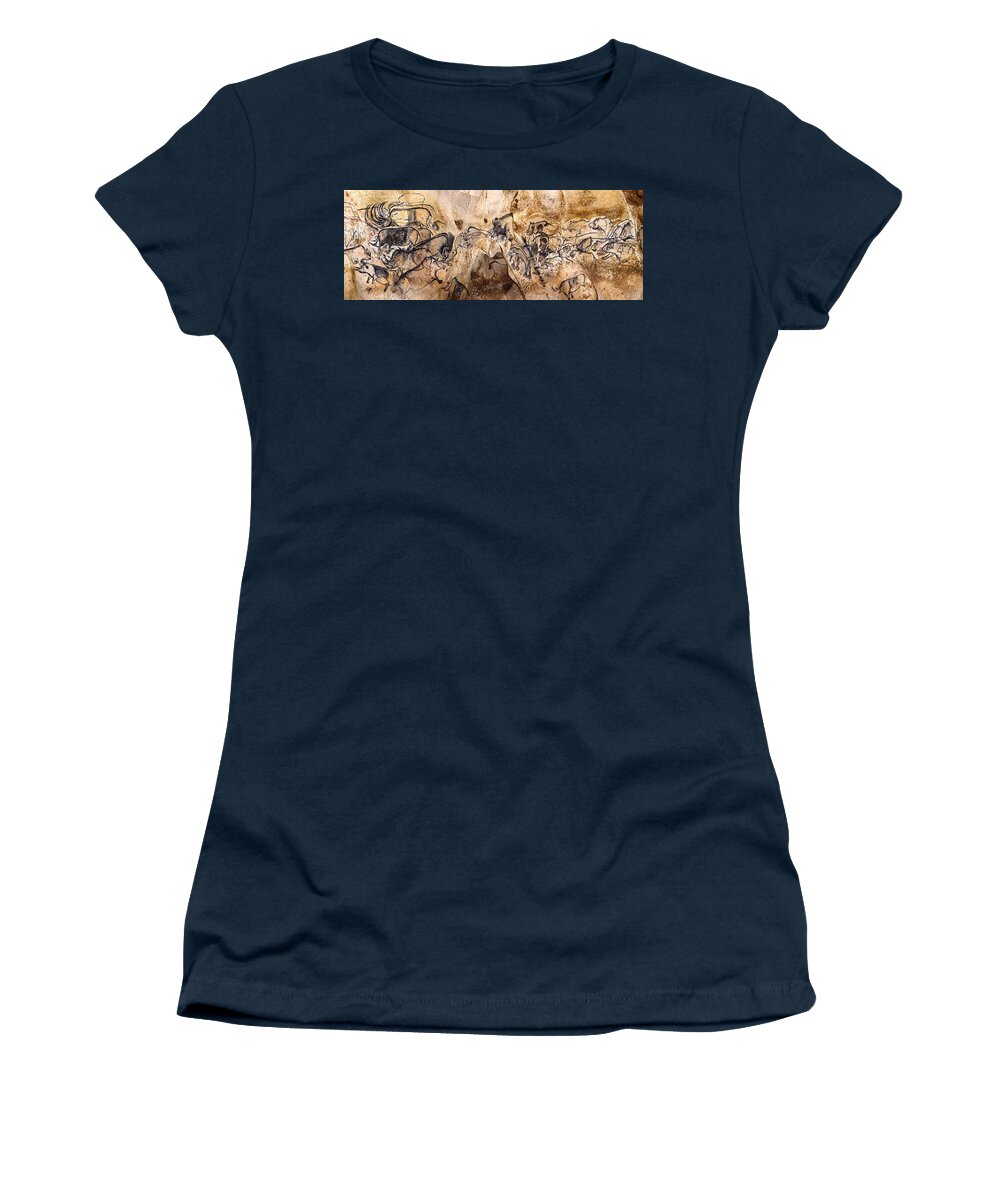 Chauvet Women's T-Shirt featuring the digital art Chauvet Lions and Rhinos by Weston Westmoreland
