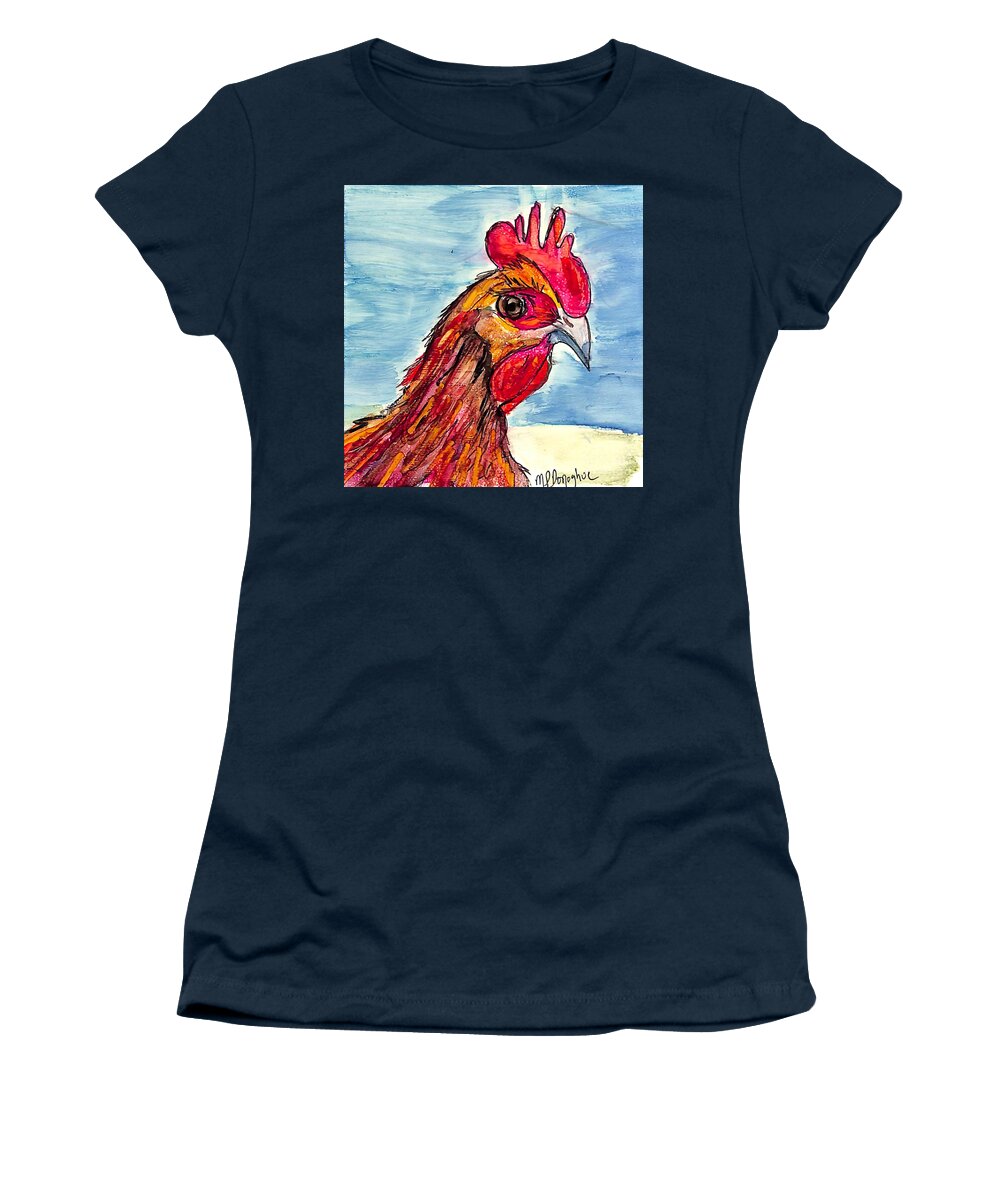 Colorful Chickens Women's T-Shirt featuring the painting Chicken Head 3 by Patty Donoghue