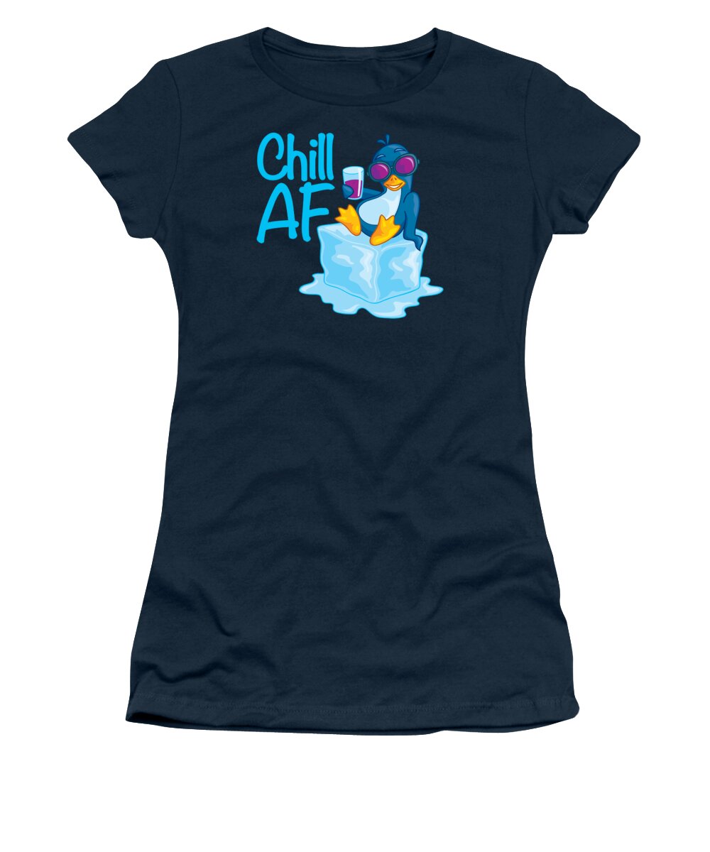 Penguin Women's T-Shirt featuring the digital art Chill AF Penguin on Ice by John Schwegel