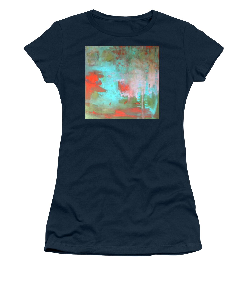 Turquoise Women's T-Shirt featuring the painting China Garden by Janet Zoya