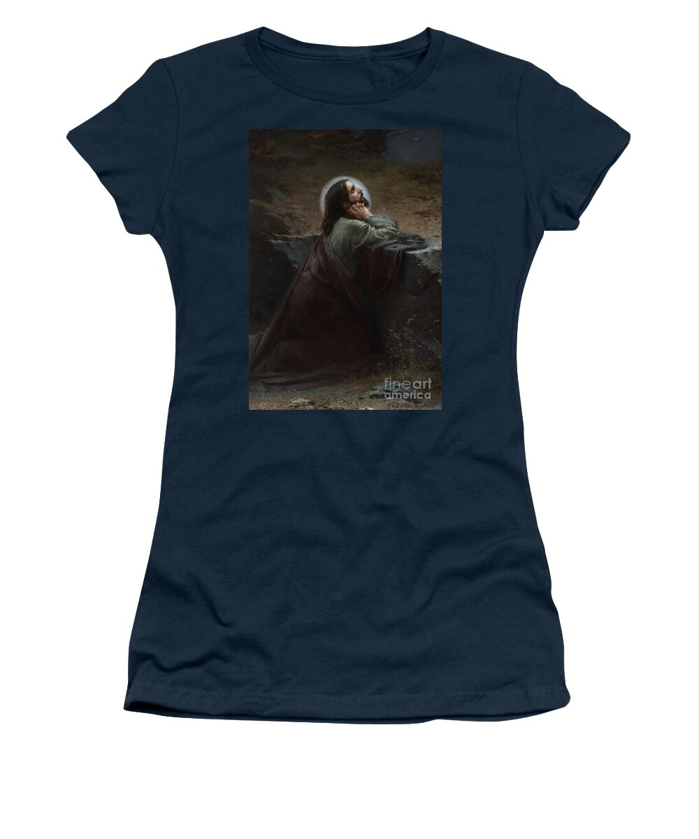 Christ On Mount Olive Women's T-Shirt featuring the painting Christ on Mount of Olives Thy Will Be Done by Emanuel Krescenc Liska