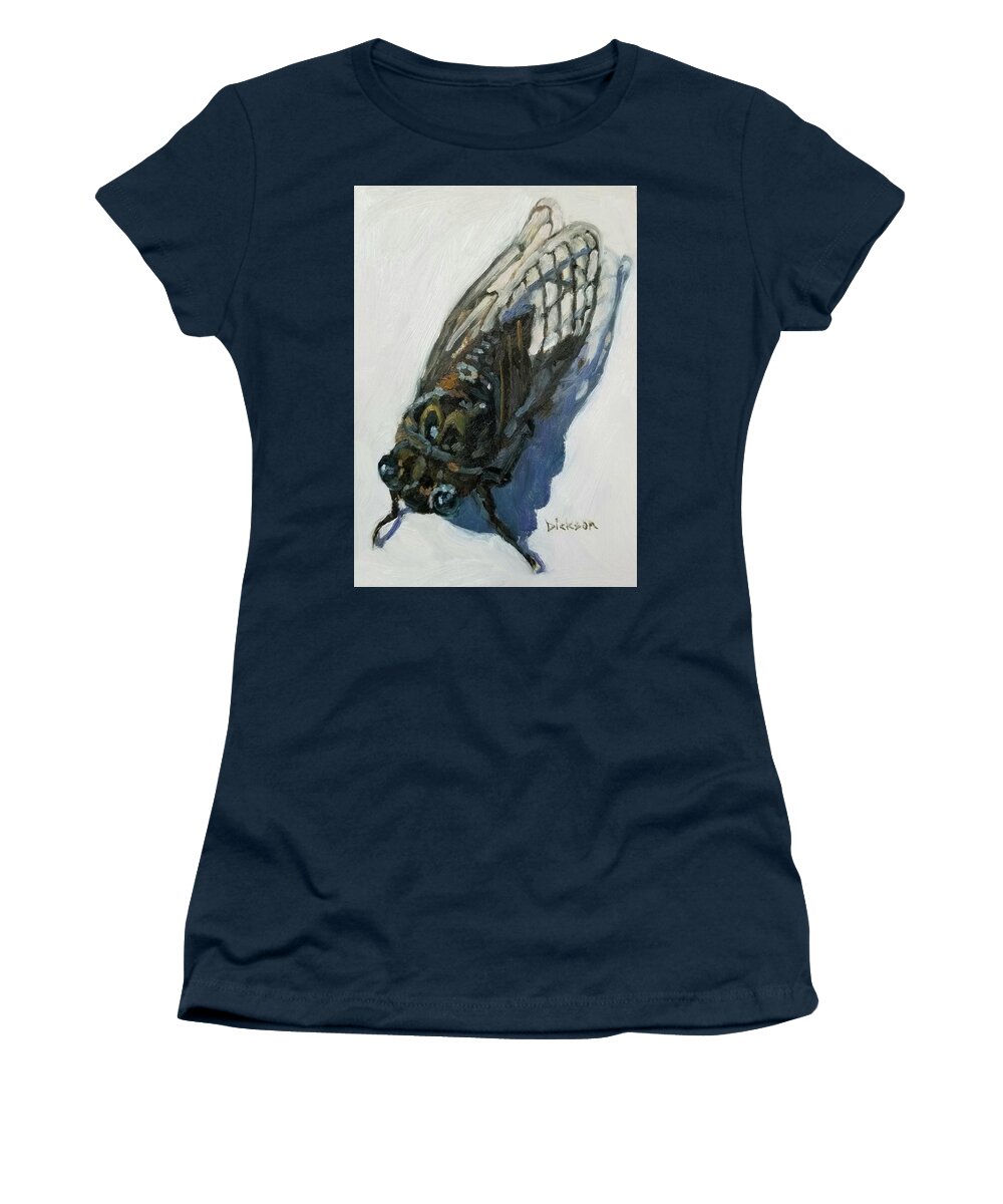 Cicada Nature Oil Painting Bugs Bug Insect Women's T-Shirt featuring the painting Cicada by Jeff Dickson