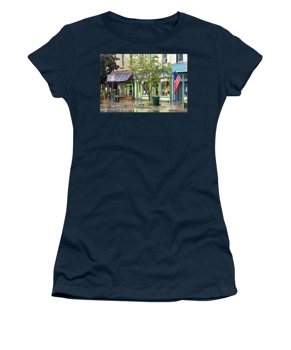 Oqewgo Women's T-Shirt featuring the photograph City - Owego NY - On a rainy day by Mike Savad