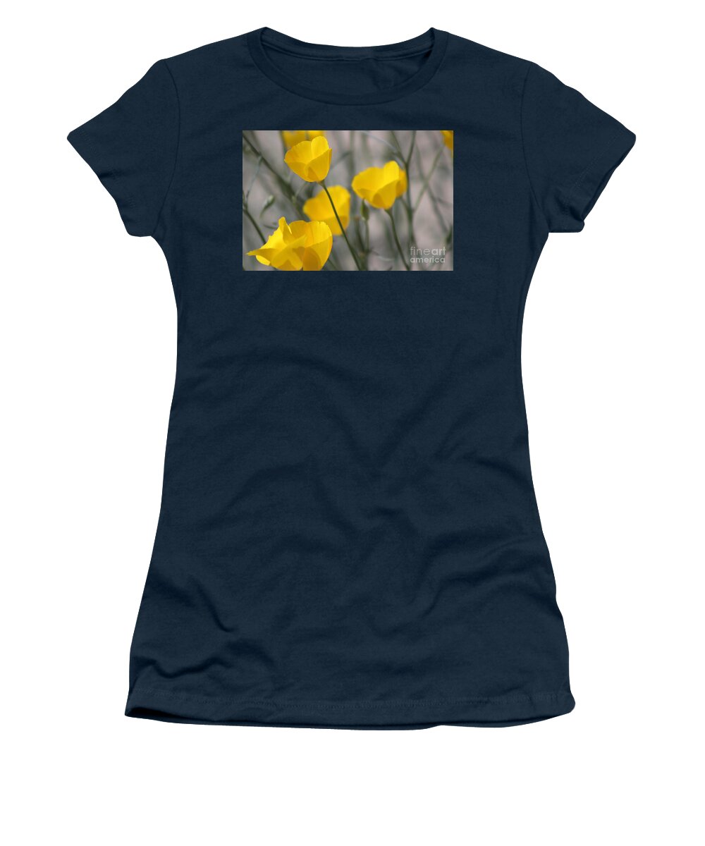 Closeup Women's T-Shirt featuring the photograph Closeup of California Poppies Coachella Wildlife Preserve by Colleen Cornelius