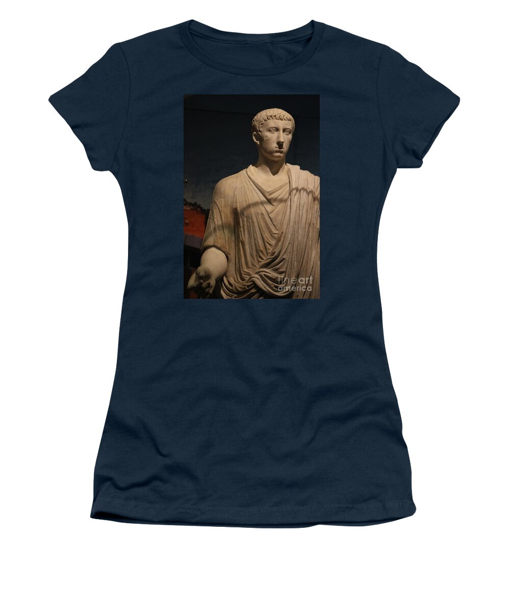 Marble Statue Women's T-Shirt featuring the photograph Closeup of Marble Statue of Man Pompeii Exhibit 2 by Colleen Cornelius