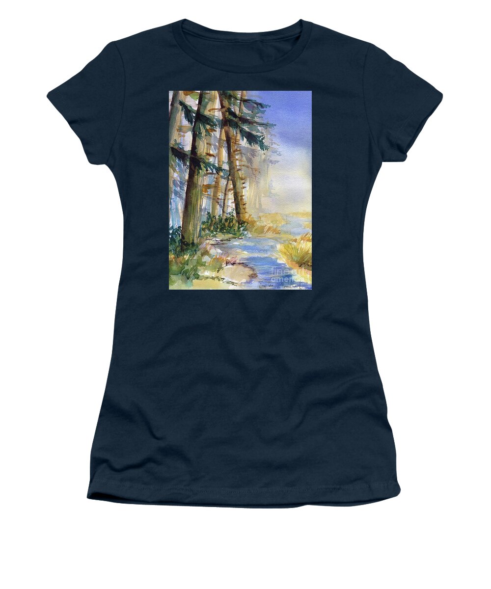 Pacific Coast Women's T-Shirt featuring the painting Coastal Waters by Mary Lou McCambridge