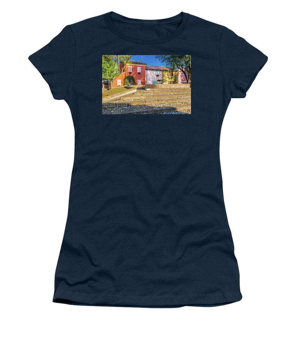 Cesenatico Women's T-Shirt featuring the photograph colorful houses in Italy by Vivida Photo PC
