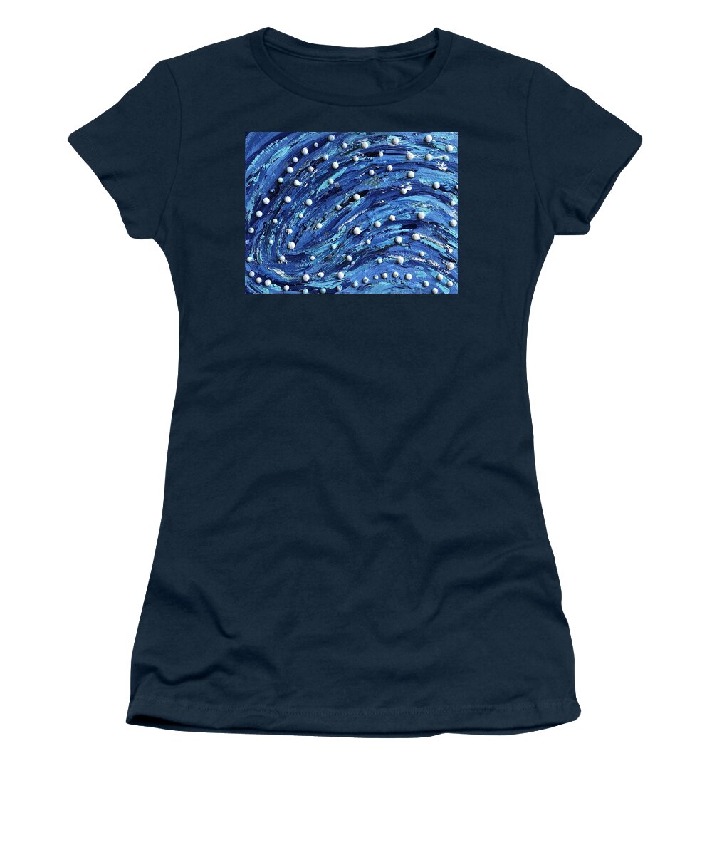 Peal Blue Comet Stars Cosmic Women's T-Shirt featuring the painting Comet by Medge Jaspan