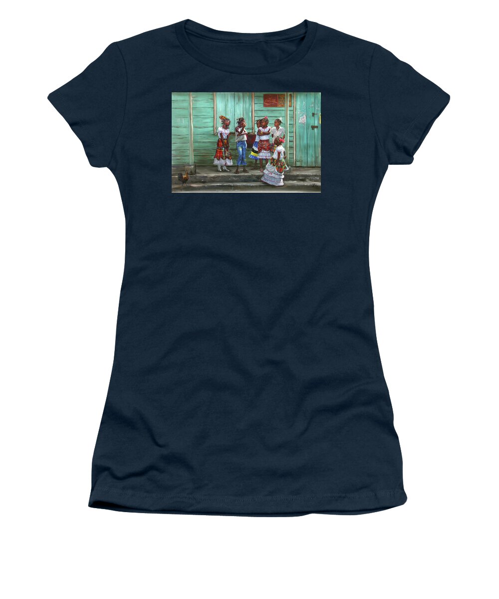 Caribbean Art Women's T-Shirt featuring the painting Conversation by Jonathan Gladding