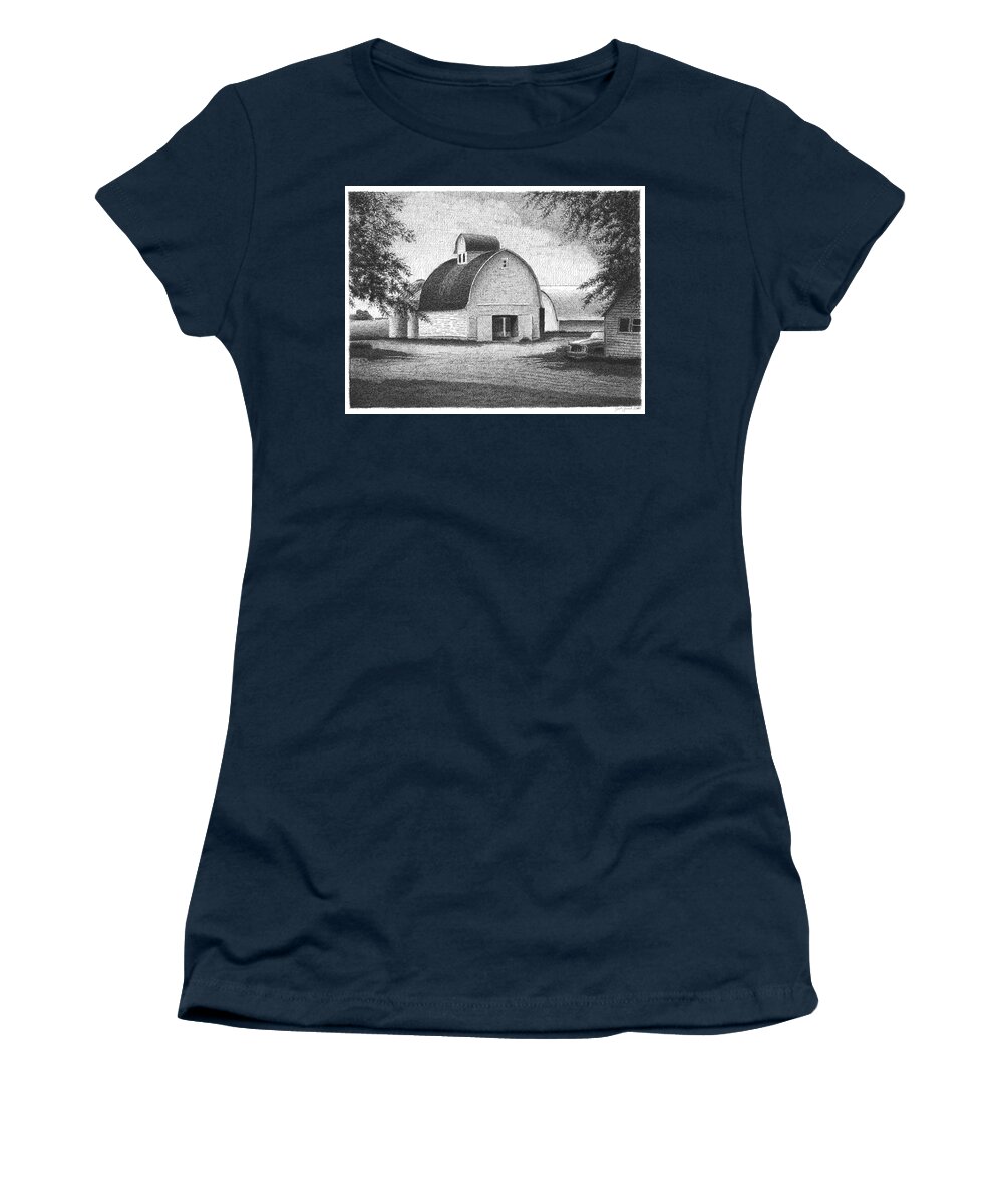 Corn Women's T-Shirt featuring the drawing Corn Crib South of Roland, Iowa by Joel Lueck