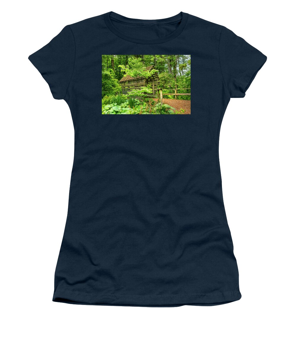 Estock Women's T-Shirt featuring the digital art Covered Bridge, Oyster Bay, Ny by Claudia Uripos