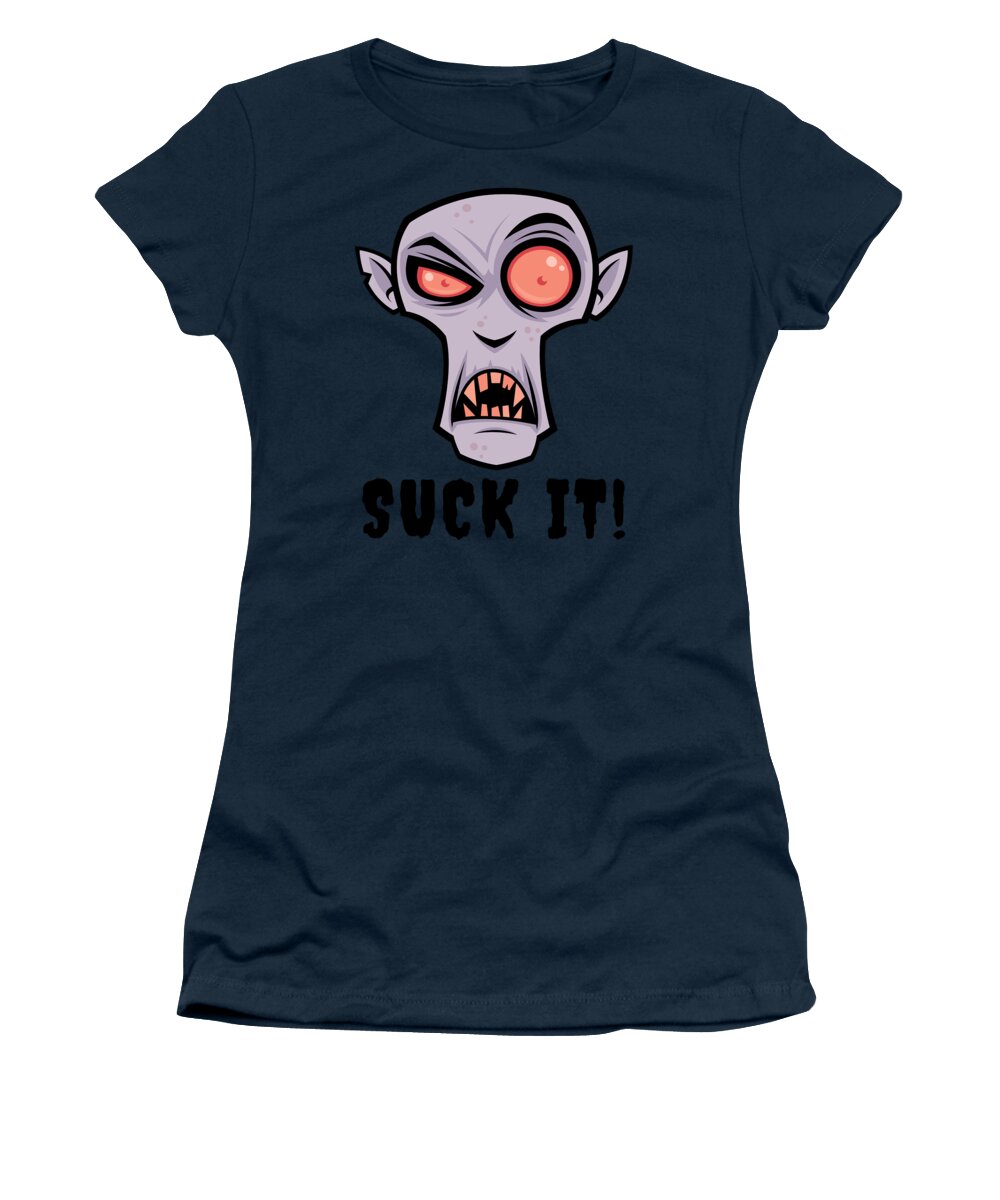 Cartoon Women's T-Shirt featuring the digital art Creepy Vampire Cartoon with Suck It Text by John Schwegel