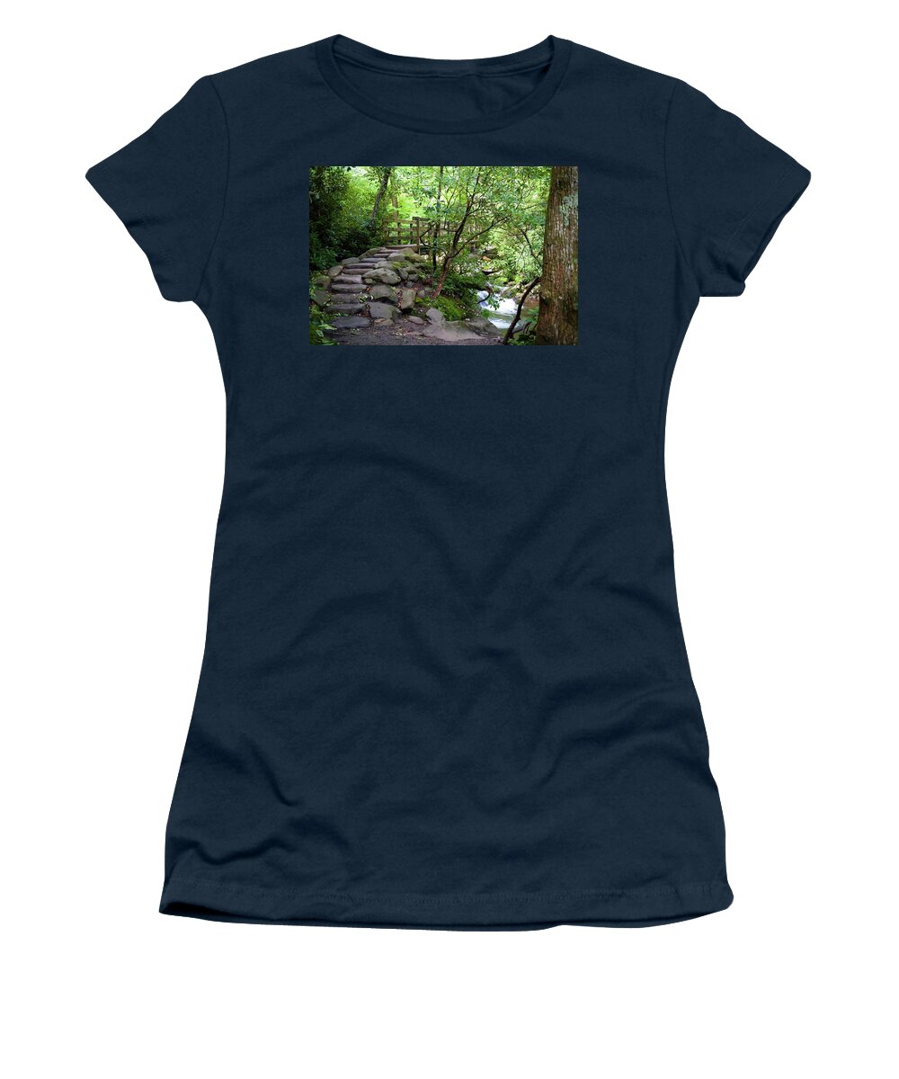 Mountain Stream Women's T-Shirt featuring the photograph Crossing Over by T Lynn Dodsworth