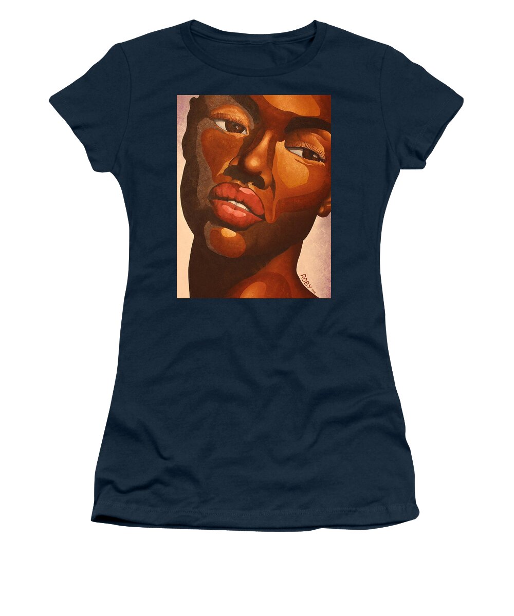 African American Female Portrait Women's T-Shirt featuring the painting Dark and Lovely by William Roby