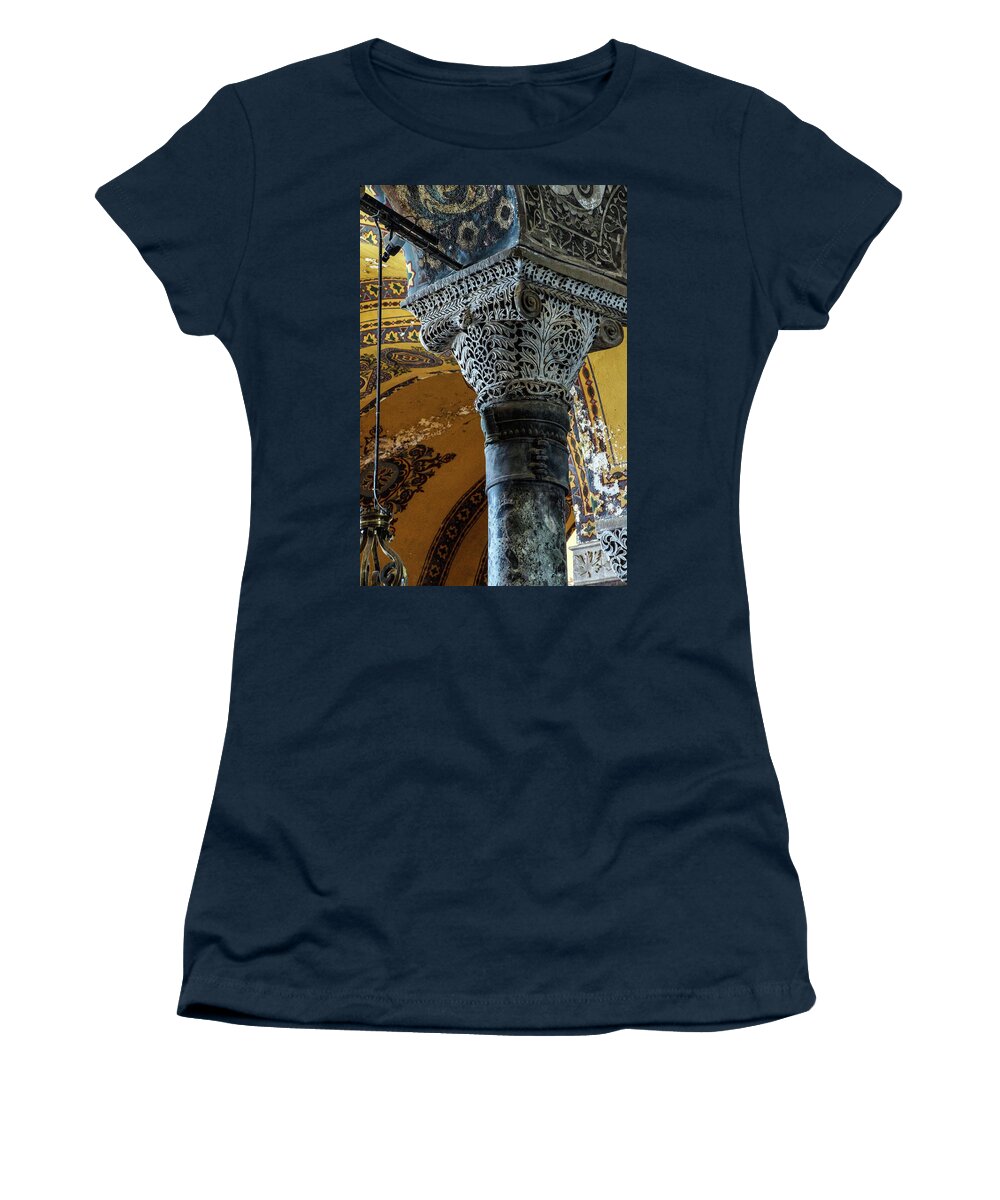 Ayasofya Women's T-Shirt featuring the photograph Deeply undercut Corinthian columns by Steve Estvanik