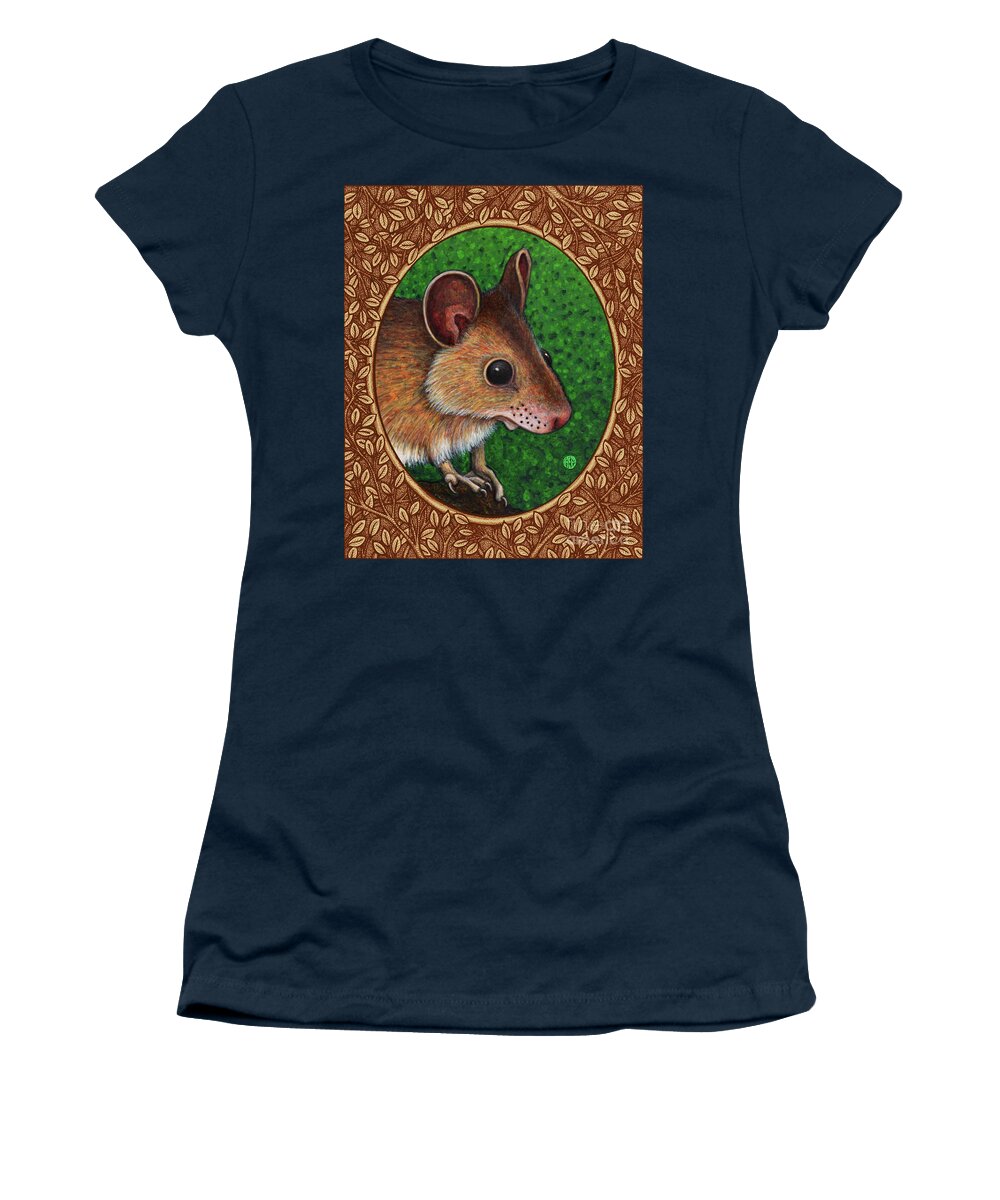 Animal Portrait Women's T-Shirt featuring the painting Deer Mouse Portrait - Brown Border by Amy E Fraser