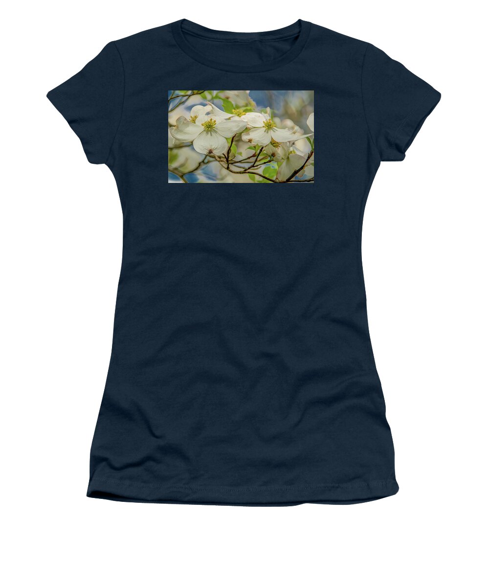 Dogwood Blossoms Women's T-Shirt featuring the photograph Delicate Dogwoods by Marcy Wielfaert